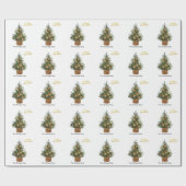 Pine Tree, Orange Frohe Weihnachten Geschenkpapier (Flach)