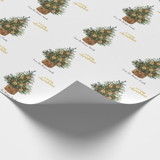 Pine Tree, Orange Frohe Weihnachten Geschenkpapier (Ecke)