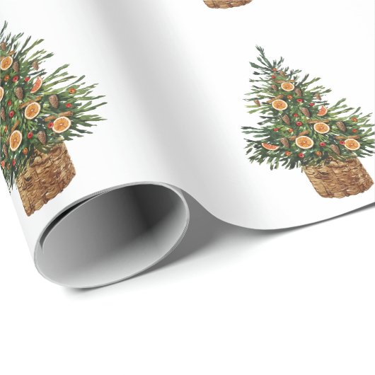 Pine Tree, Orange Geschenkpapier (Rolleneckpunkt)