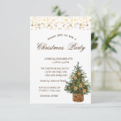 Pine Tree Orange, Gold Dots Weihnachts-Party Einladung (Stehend Vorderseite)