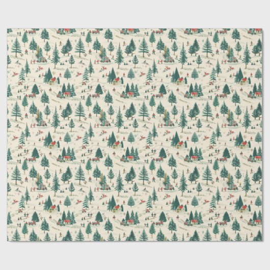 Pine Tree Pattern: Schneehäuser & Dorf Geschenkpapier (Flach)