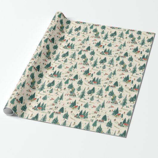 Pine Tree Pattern: Schneehäuser & Dorf Geschenkpapier (Ungerollt)