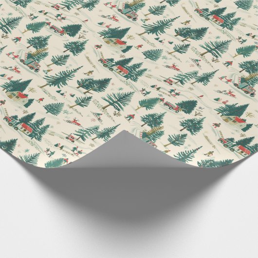 Pine Tree Pattern: Schneehäuser & Dorf Geschenkpapier (Ecke)