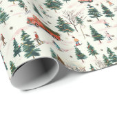 Pine Tree Pattern: Snowy Village with Skier Geschenkpapier (Rolleneckpunkt)
