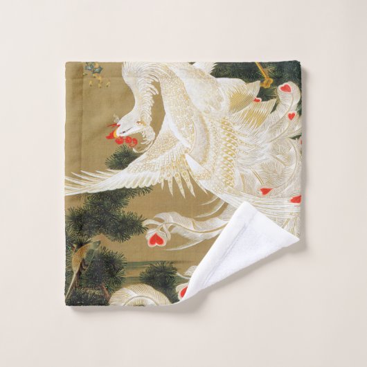 Pine Tree & Phoenix (Liebe Heart Phoenix), Jakuchu Badhandtuch Set (Waschlappen)