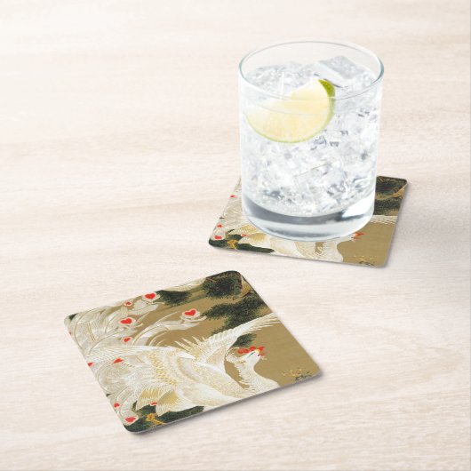 Pine Tree & Phoenix (Liebe Heart Phoenix), Jakuchu Rechteckiger Pappuntersetzer (Vor Ort)