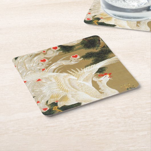 Pine Tree & Phoenix (Liebe Heart Phoenix), Jakuchu Rechteckiger Pappuntersetzer (angewinkelt)