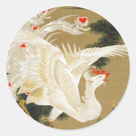 Pine Tree & Phoenix (Liebe Heart Phoenix), Jakuchu Runder Aufkleber (Vorderseite)