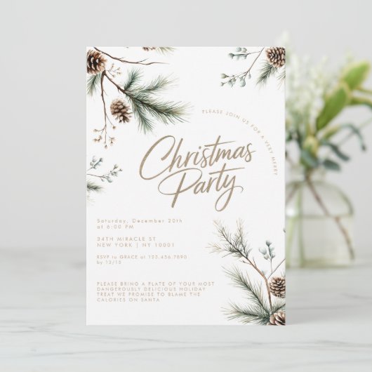 Pine Tree Pinecones Minimalistisches Party Einladung (Stehend Vorderseite)