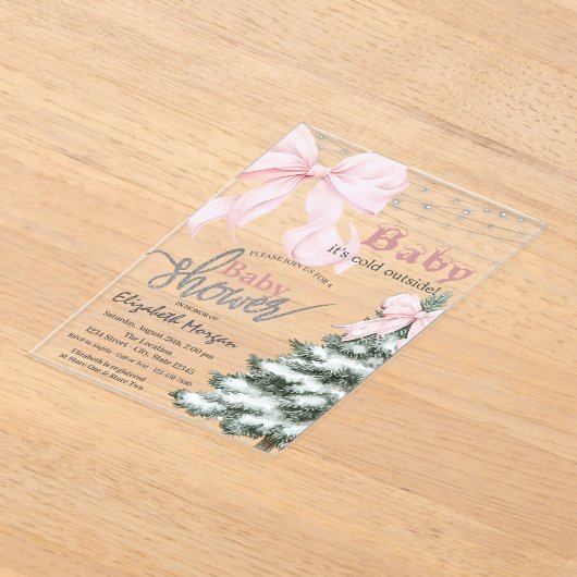  Pine Tree Pink Bow Snowflakes Baby Shower Acryleinladungen (Ablage )