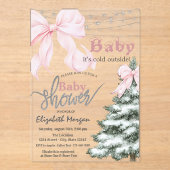 Pine Tree Pink Bow Snowflakes Baby Shower Acryleinladungen (Vorderseite)