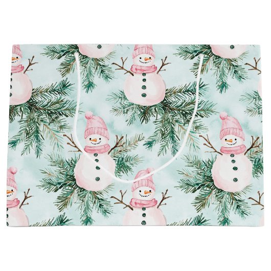 Pine Tree Pink White Snowman Girl Christmas Große Geschenktüte (Vorderseite)
