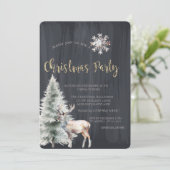 Pine Tree, Rentier, Schneeflocke Schwarzes Weihnac Einladung (Stehend Vorderseite)