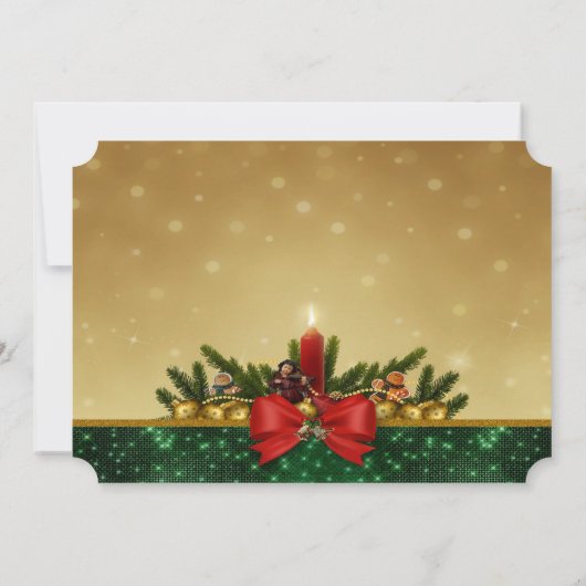 Pine Tree, Rote Kerze, Bow, Weihnachtsgebäck der G Einladung (Rückseite)