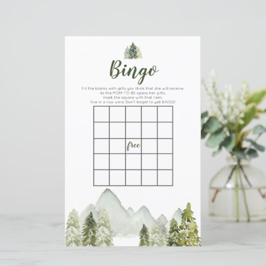 Pine Tree Rustic Adventure Bingo Games Baby Dusche (Stehend Vorderseite)