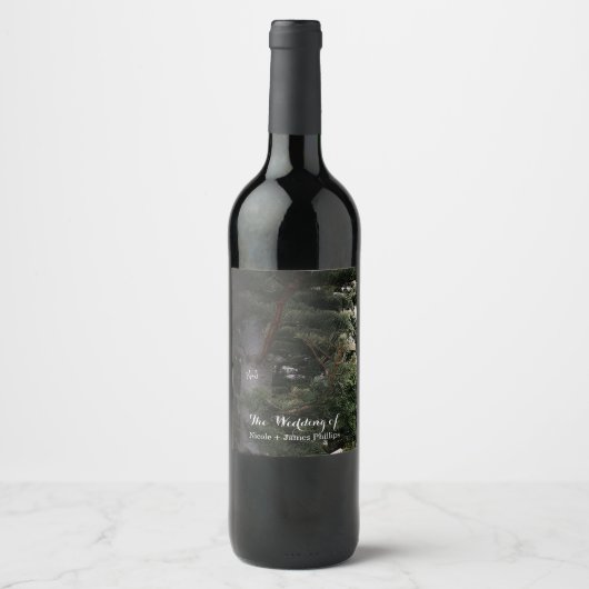 Pine Tree Rustic Forest Woods Wedding Wine Labels Weinetikett (Vorderseite)
