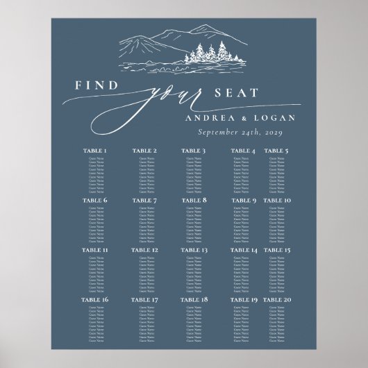 Pine Tree Rustic Mountains Hochzeitsdiagramm Poster (Vorne)