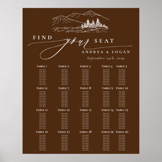 Pine Tree Rustic Mountains Hochzeitsdiagramm Poster (Vorne)