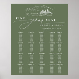Pine Tree Rustic Mountains Hochzeitsdiagramm Poster