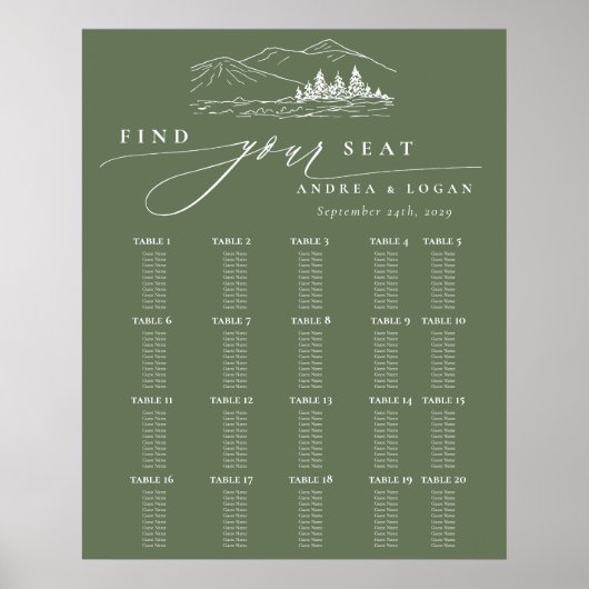 Pine Tree Rustic Mountains Hochzeitsdiagramm Poster (Vorne)