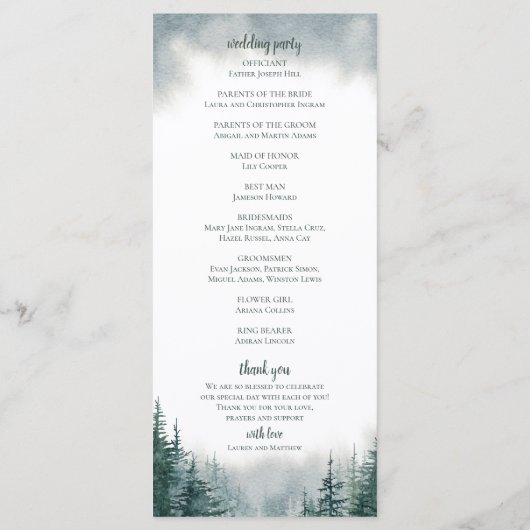 Pine Tree Rustic Wedding Flat Zeremonie Programm (Rückseite)