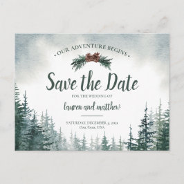 Pine Tree Rustic Wedding Save the Date Postcard Postkarte