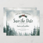Pine Tree Rustic Wedding Save the Date Postcard Postkarte (Vorne/Hinten)