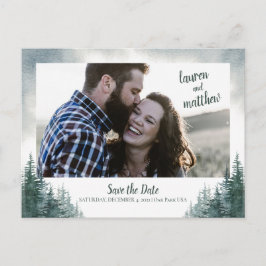 Pine Tree Rustic Wedding Save the Date with Foto Postkarte