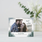 Pine Tree Rustic Wedding Save the Date with Foto Postkarte (Stehend Vorderseite)