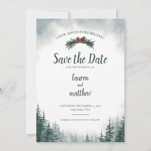 Pine Tree Rustic Wedding speichern Sie das Datum m Save The Date (Rückseite)