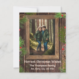 Pine Tree Rustic Wood Custom Foto Feiertagskarte