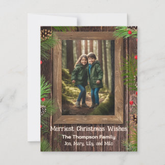 Pine Tree Rustic Wood Custom Foto Feiertagskarte