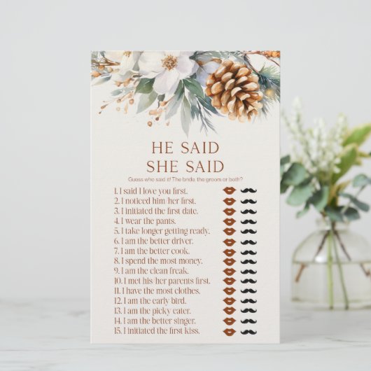 Pine Tree sagte, sie sagte Brautparty Game Briefpapier (Stehend Vorderseite)