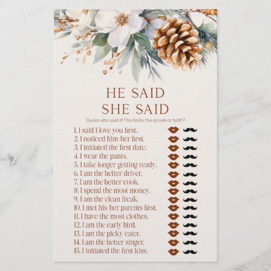 Pine Tree sagte, sie sagte Brautparty Game Briefpapier (Vorderseite)