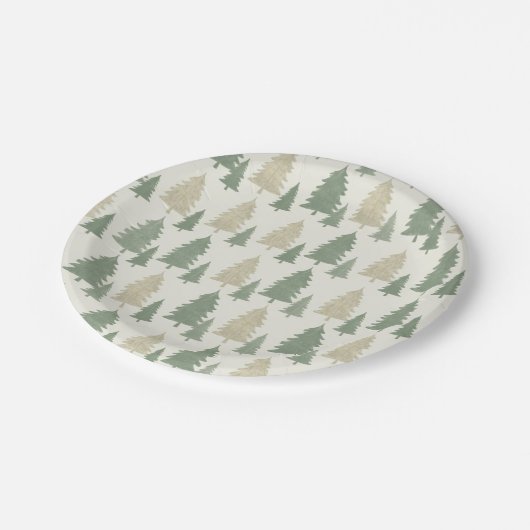 Pine Tree Silhouette Christmas Pattern Pappteller (Schrägansicht)