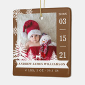 Pine Tree & Snow Baby Birth Stats & Fotos Brown Keramikornament (Links)