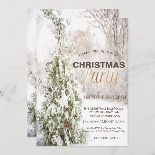 Pine Tree Snow Corporate Christmas Party Einladung (Vorne/Hinten)