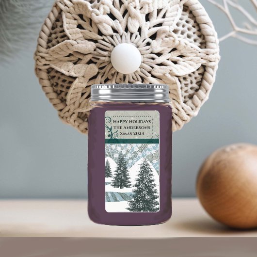 Pine Tree Snow Gray Damask Rücksendeadresse