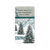 Pine Tree Snow Gray Damask Rücksendeadresse Adressaufkleber (Vorne)
