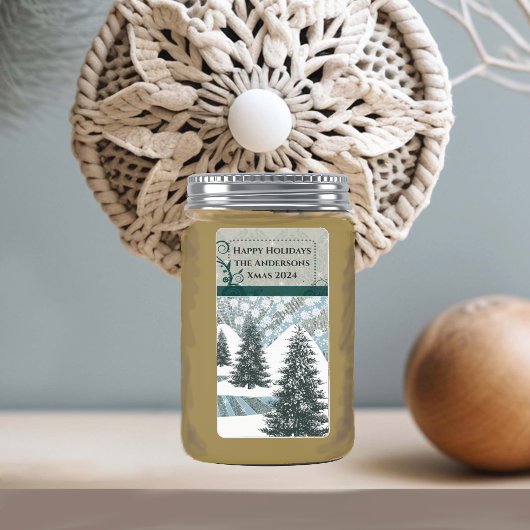 Pine Tree Snow Gray Damask Rücksendeadresse Adressaufkleber