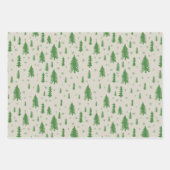 Pine Tree Snowflake Doodle Red Beige Green Trio Geschenkpapier Set (Vorderseite 3)