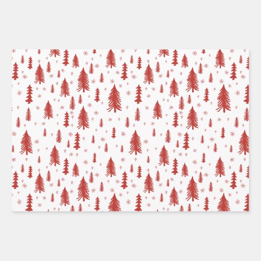 Pine Tree Snowflake Doodle Red Beige Green Trio Geschenkpapier Set (Vorderseite 2)