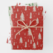 Pine Tree Snowflake Doodle Red Beige Green Trio Geschenkpapier Set (Beispiel)