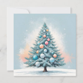 Pine Tree Snowflakes | Blauer Orangenkorallendekor Feiertagskarte