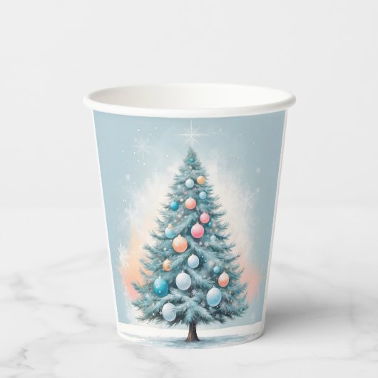 Pine Tree Snowflakes | Blauer Orangenkorallendekor Pappbecher (Rückseite)