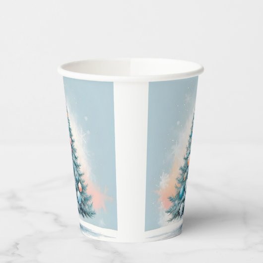 Pine Tree Snowflakes | Blauer Orangenkorallendekor Pappbecher (Links)