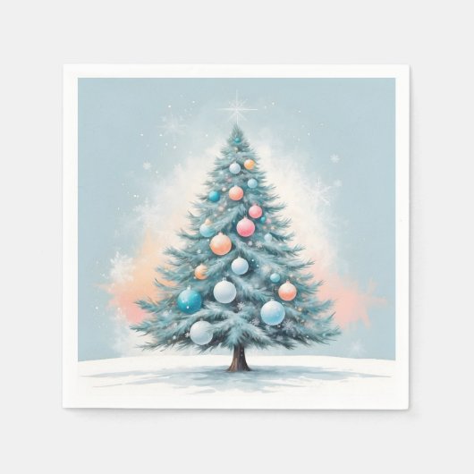 Pine Tree Snowflakes | Blauer Orangenkorallendekor Serviette (Vorderseite)