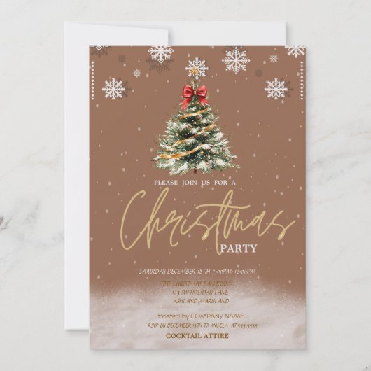 Pine Tree Snowflakes Brown Company Weihnachten Einladung (Vorderseite)
