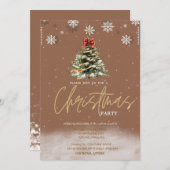 Pine Tree Snowflakes Brown Company Weihnachten Einladung (Vorne/Hinten)