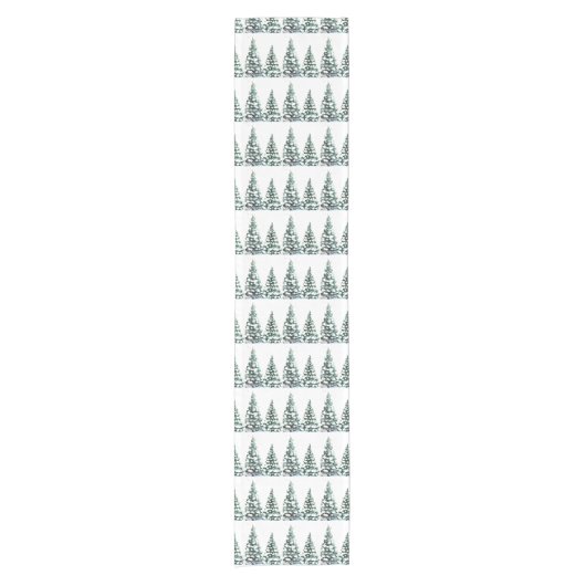 Pine tree Snowy Szene Winter Weihnachten Elegant Kurzer Tischläufer (Vorderseite)